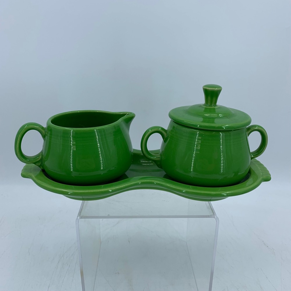 Fiestaware Retired Shamrock Green Creamer Sugar Set with Figure 8 Tray Ceramic